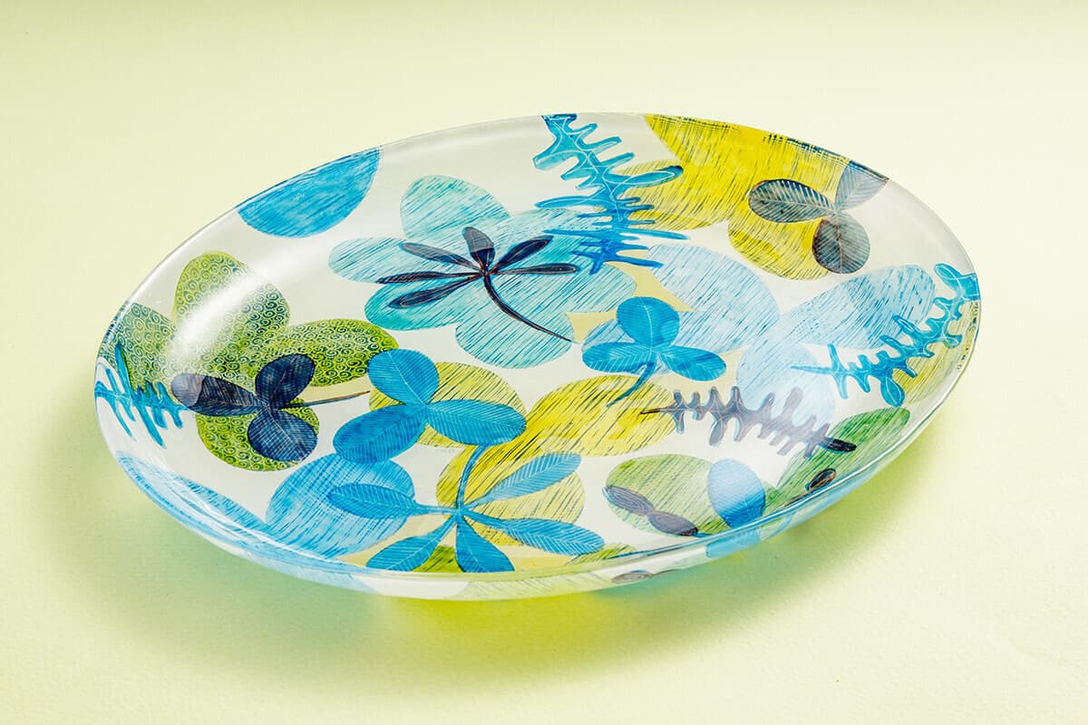 林久美子 青と緑の植物模様の皿 林久美子青と緑の植物模様の皿
